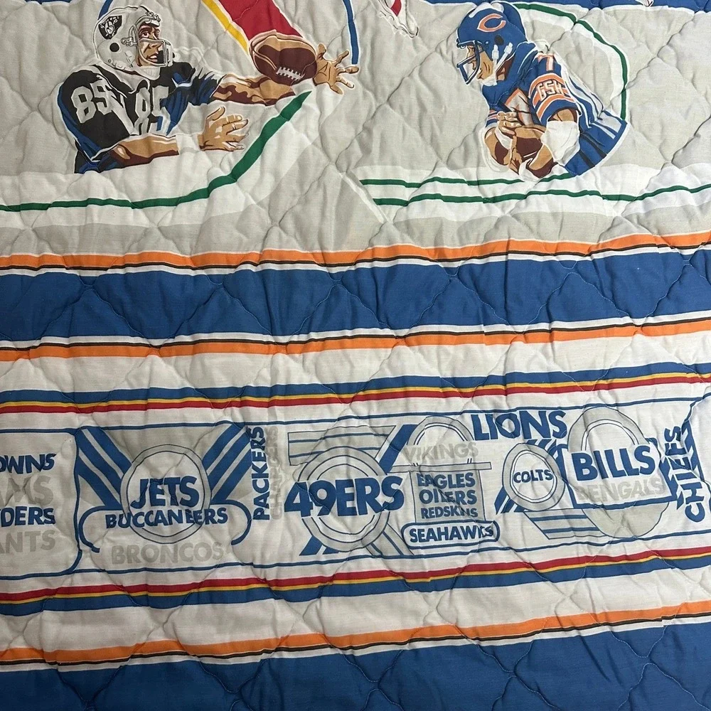 Vtg 90s NFL Football Quilted Bedding Set Kids Twin‎ Bedspread Window Sheet